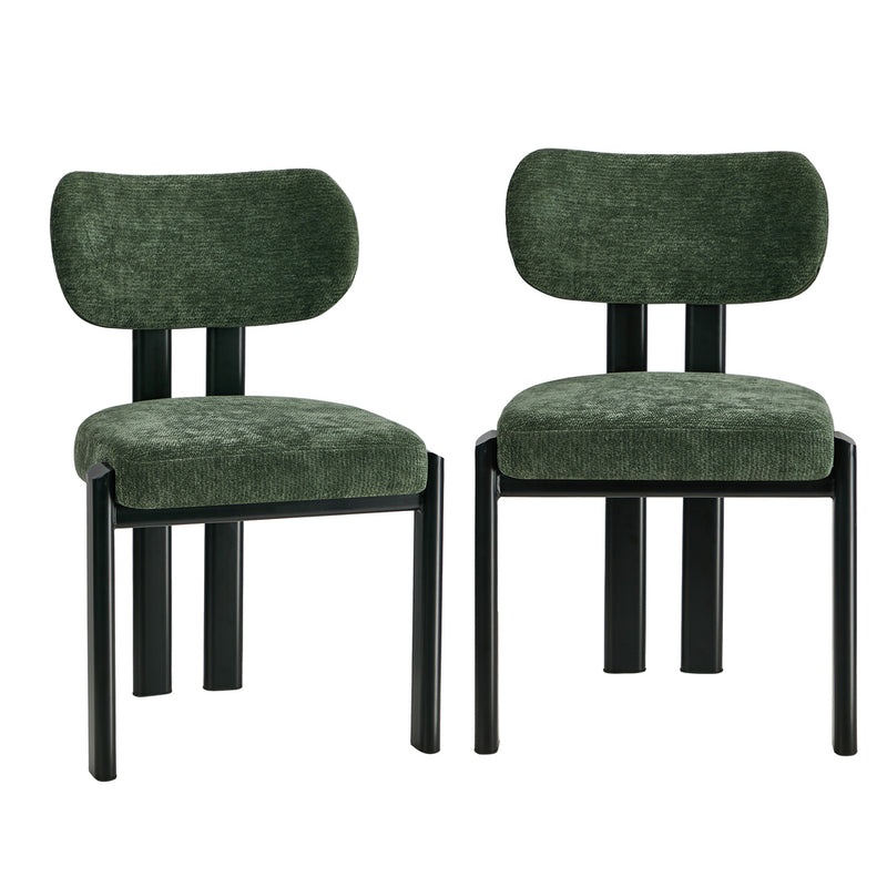 Oikiture 2x Dining Chairs Chenille Kitchen Chair Padded Seat Green
