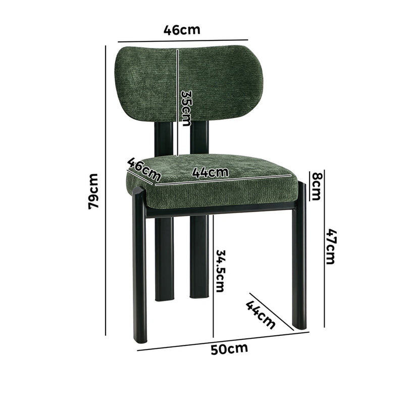 Oikiture 2x Dining Chairs Chenille Kitchen Chair Padded Seat Green