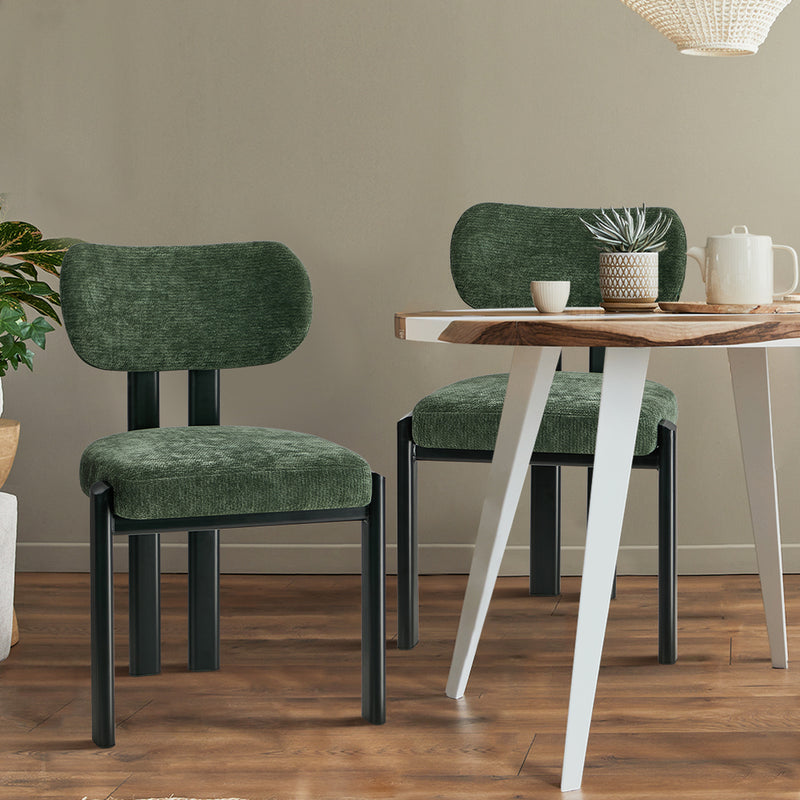 Oikiture 2x Dining Chairs Chenille Kitchen Chair Padded Seat Green