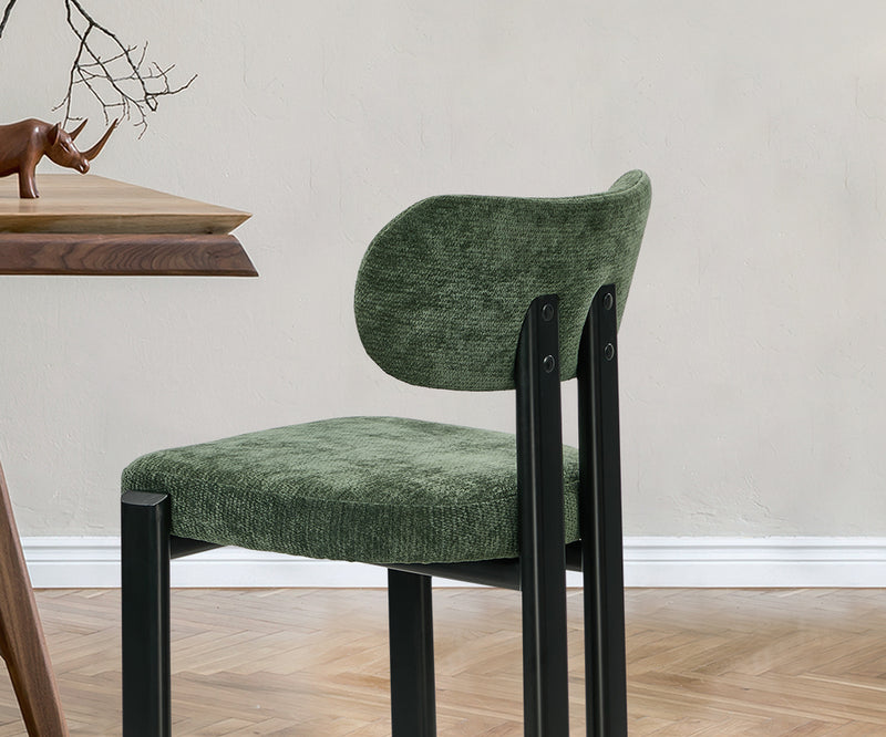 Oikiture 2x Dining Chairs Chenille Kitchen Chair Padded Seat Green
