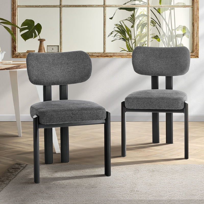 Oikiture Set of 2 Dining Chairs Linen Fabric Padded Seat Grey