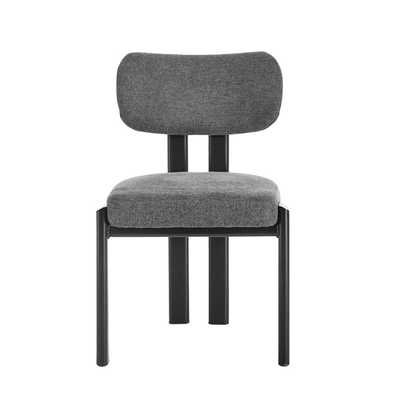 Oikiture Set of 2 Dining Chairs Linen Fabric Padded Seat Grey