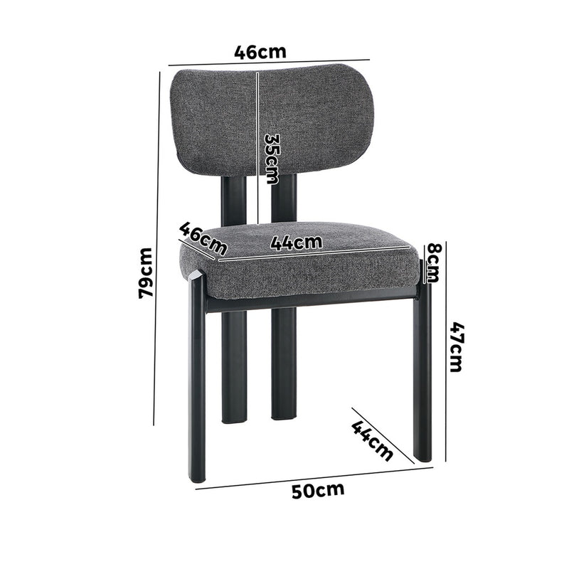 Oikiture Set of 2 Dining Chairs Linen Fabric Padded Seat Grey