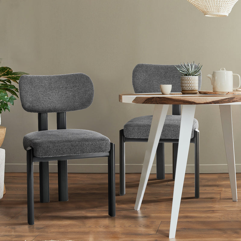 Oikiture Set of 2 Dining Chairs Linen Fabric Padded Seat Grey