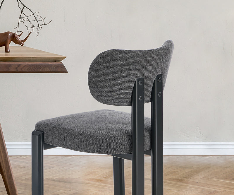 Oikiture Set of 2 Dining Chairs Linen Fabric Padded Seat Grey