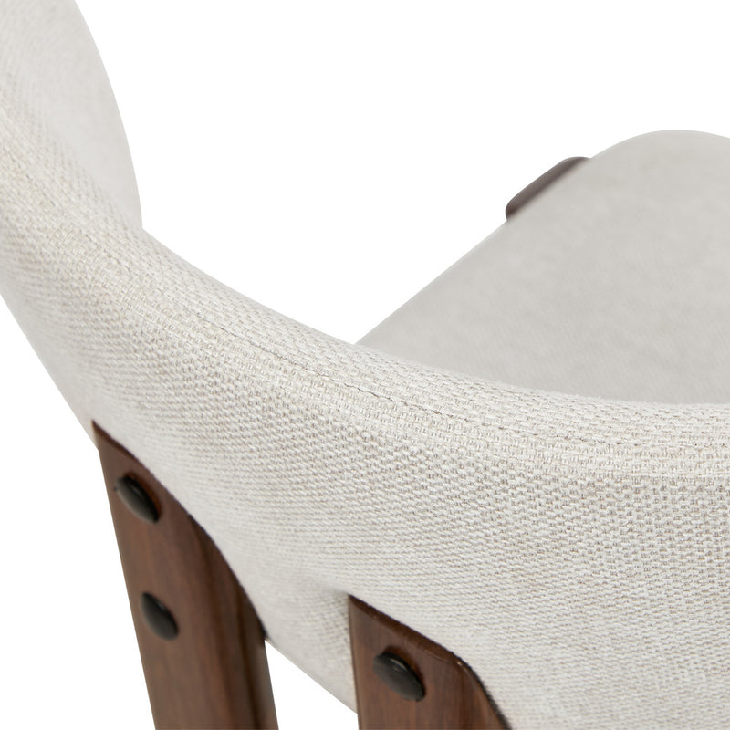 Oikiture 2x Dining Chairs Linen Kitchen Padded Seat Beige & Brown