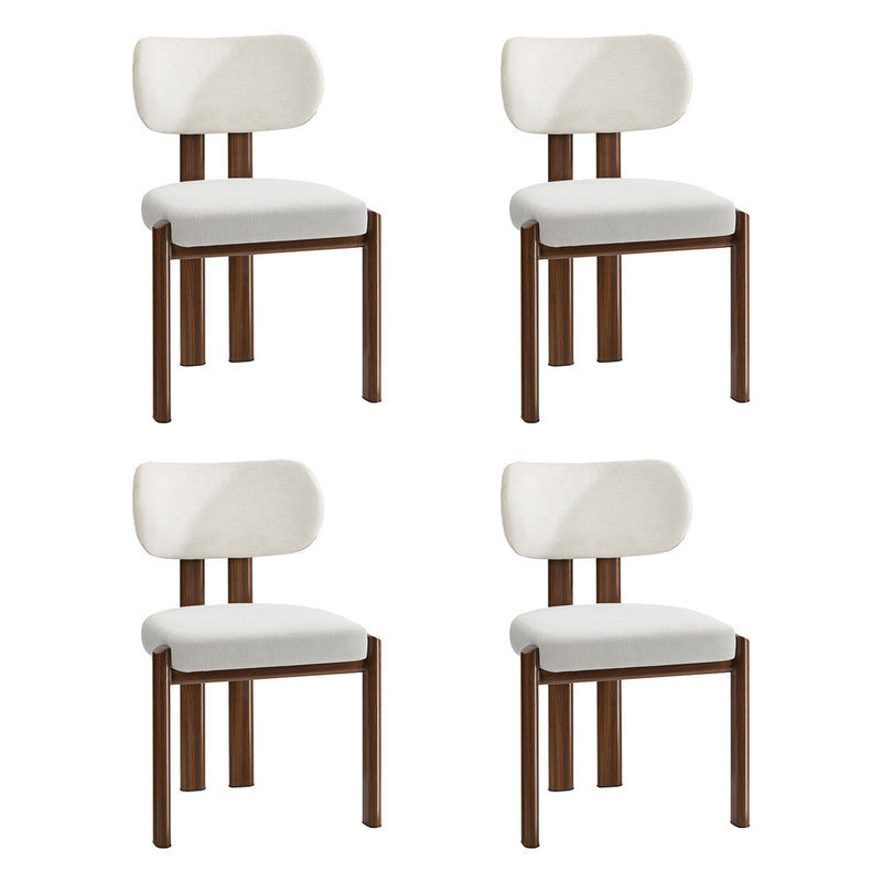 Oikiture 4x Dining Chairs Linen Kitchen Padded Seat Beige & Brown