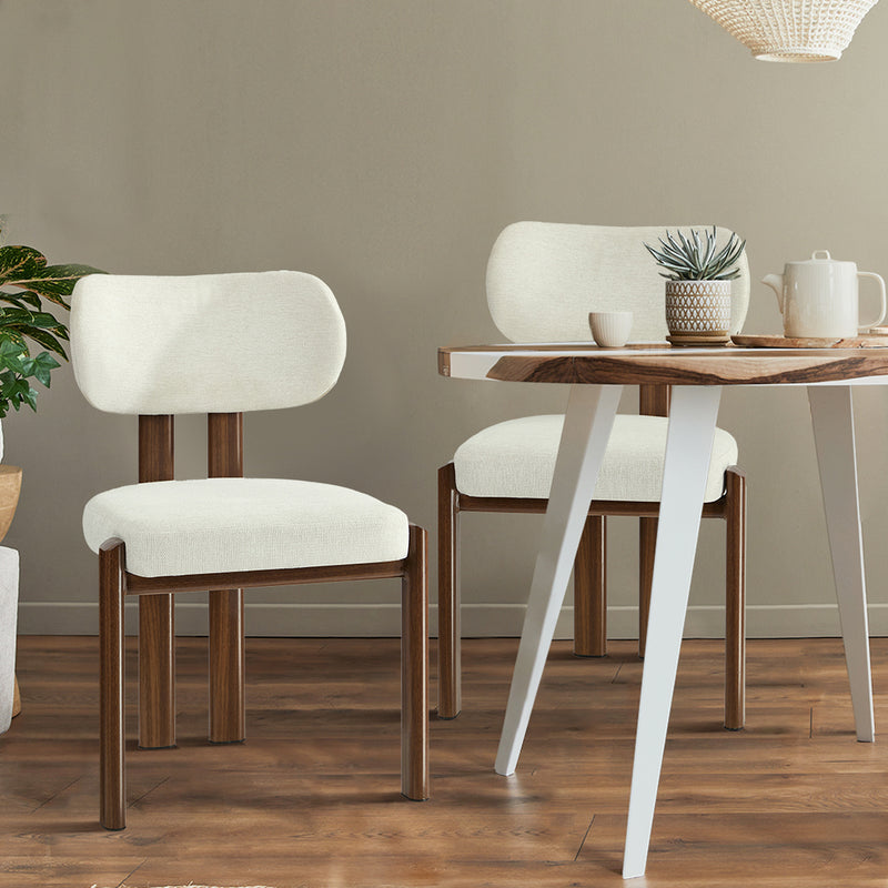 Oikiture 4x Dining Chairs Linen Kitchen Padded Seat Beige & Brown