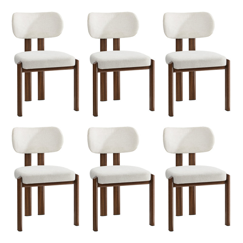 Oikiture 6x Dining Chairs Linen Kitchen Padded Seat Beige & Brown