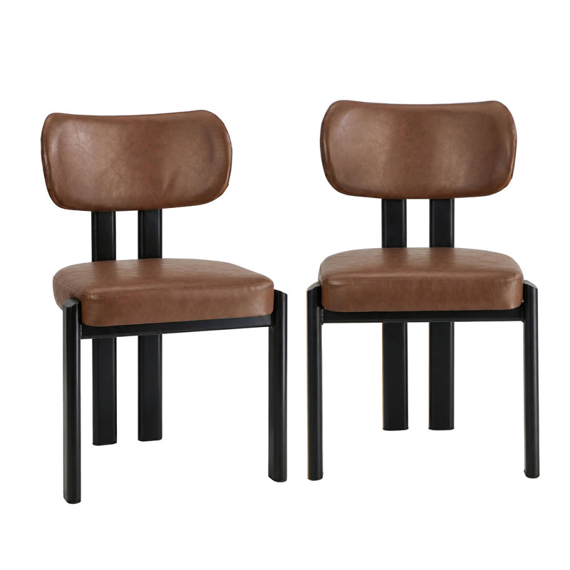 Oikiture 2x Dining Chairs Faux Leather Kitchen Chair Padded Seat Brown
