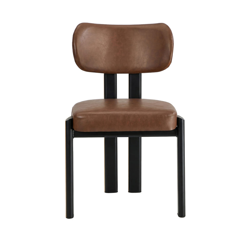 Oikiture 2x Dining Chairs Faux Leather Kitchen Chair Padded Seat Brown