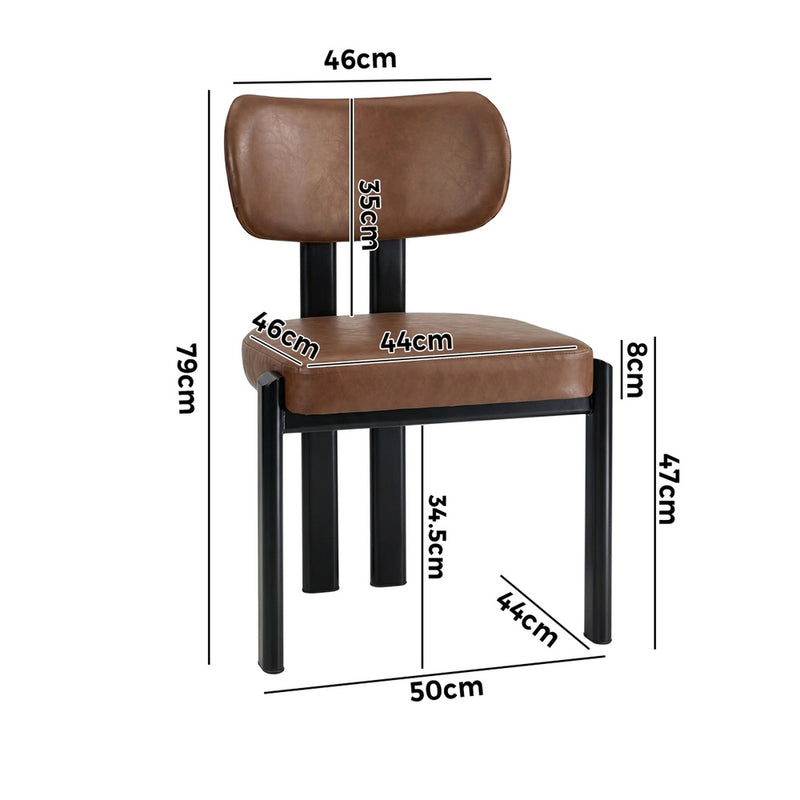 Oikiture 2x Dining Chairs Faux Leather Kitchen Chair Padded Seat Brown