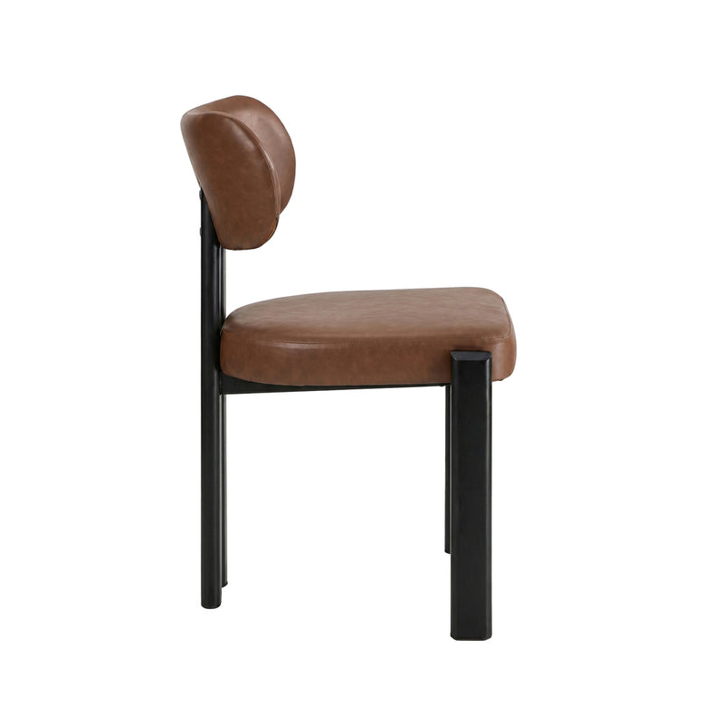 Oikiture 2x Dining Chairs Faux Leather Kitchen Chair Padded Seat Brown