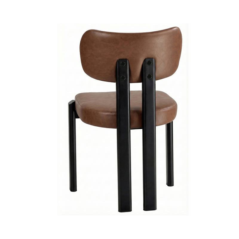 Oikiture 2x Dining Chairs Faux Leather Kitchen Chair Padded Seat Brown