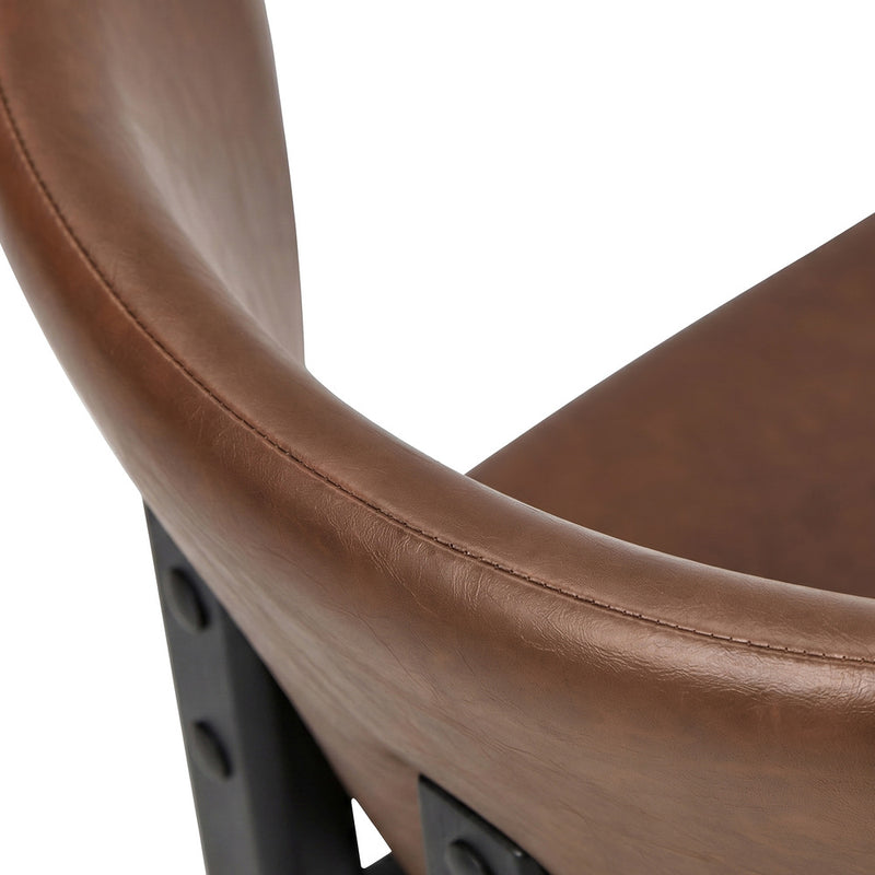 Oikiture 2x Dining Chairs Faux Leather Kitchen Chair Padded Seat Brown