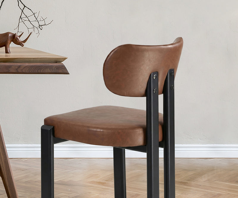 Oikiture 2x Dining Chairs Faux Leather Kitchen Chair Padded Seat Brown