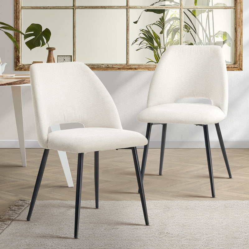 Oikiture 2x Dining Chair Accent Chairs Linen Fabric Beige