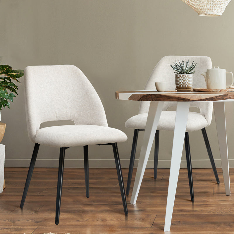 Oikiture 2x Dining Chair Accent Chairs Linen Fabric Beige