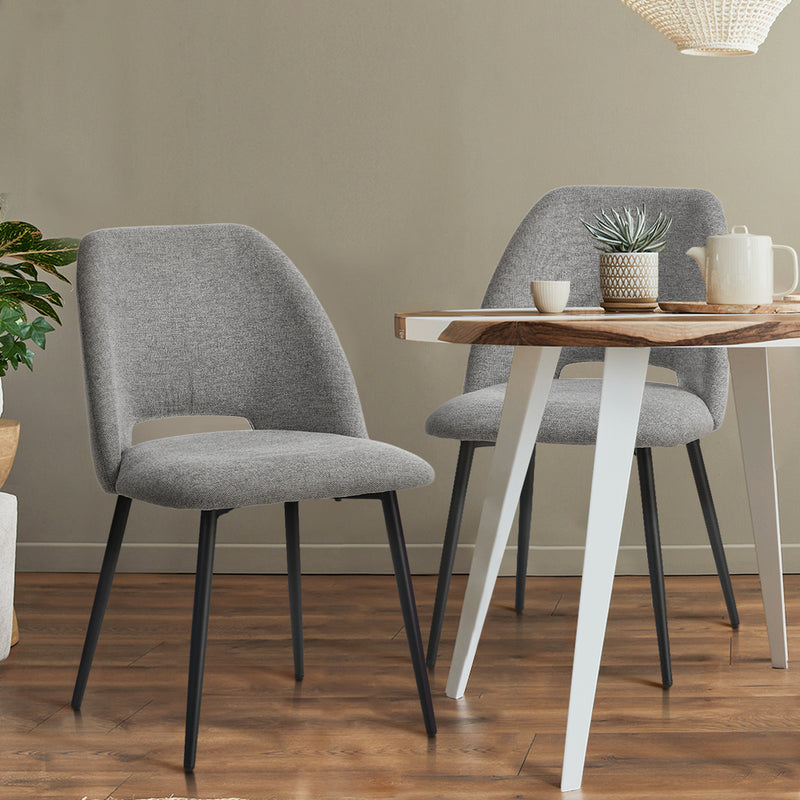 Oikiture 2x Dining Chair Accent Chairs Linen Fabric Grey