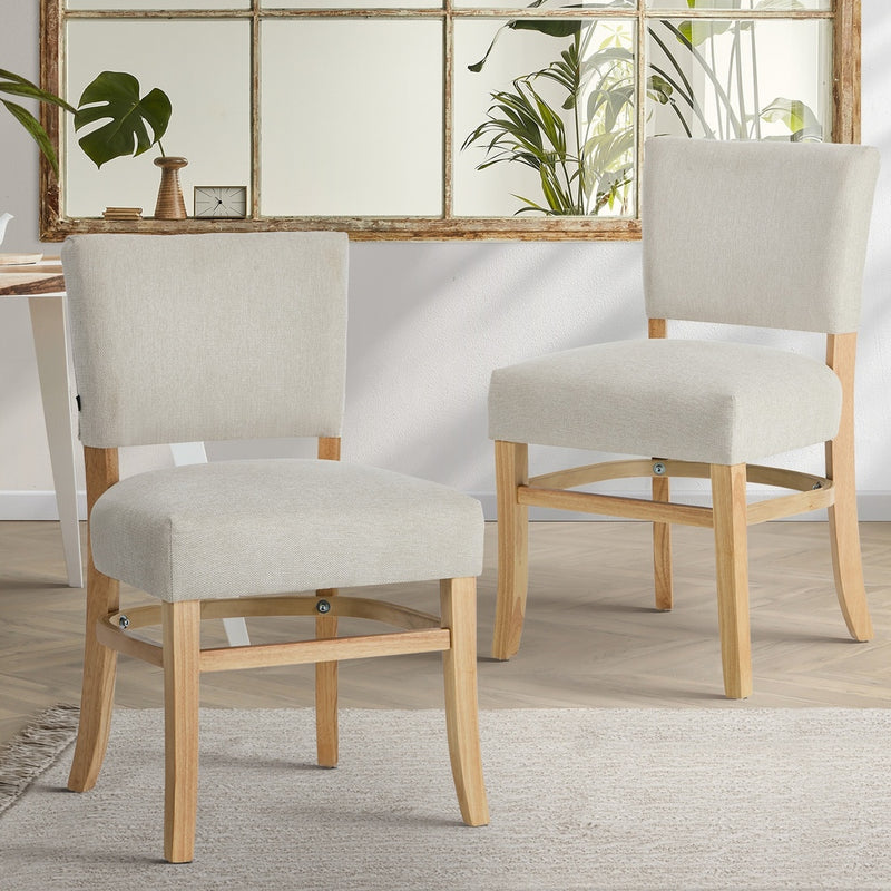 Oikiture 2x Dining Chairs Wooden Kitchen Seat Rubberwood Frame Beige