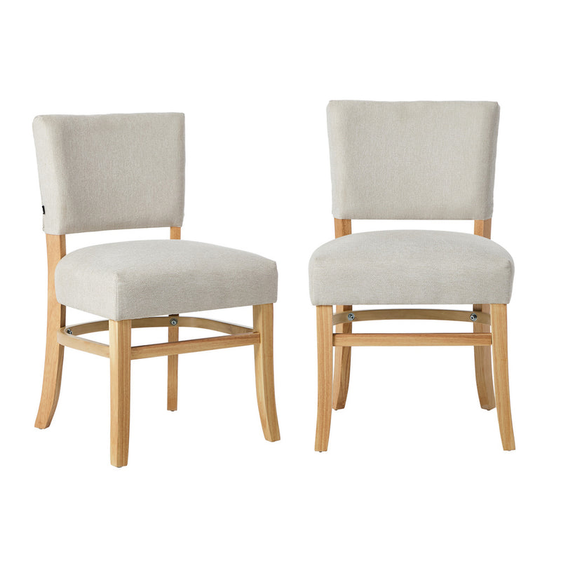 Oikiture 2x Dining Chairs Wooden Kitchen Seat Rubberwood Frame Beige