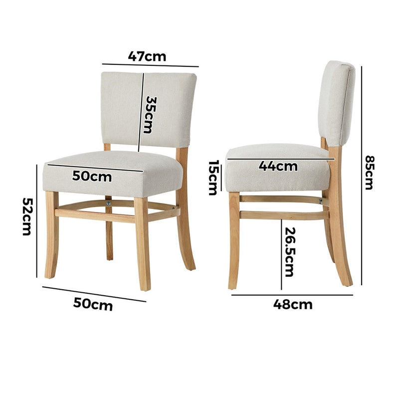 Oikiture 2x Dining Chairs Wooden Kitchen Seat Rubberwood Frame Beige