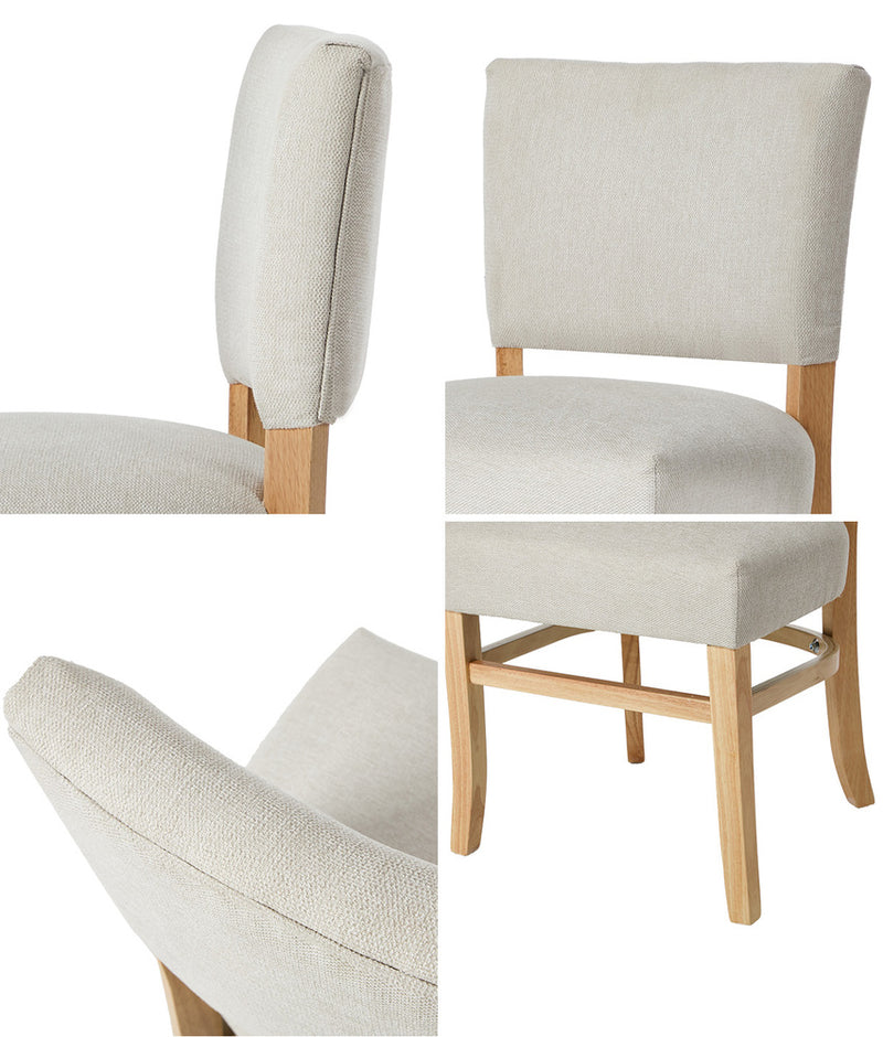 Oikiture 2x Dining Chairs Wooden Kitchen Seat Rubberwood Frame Beige