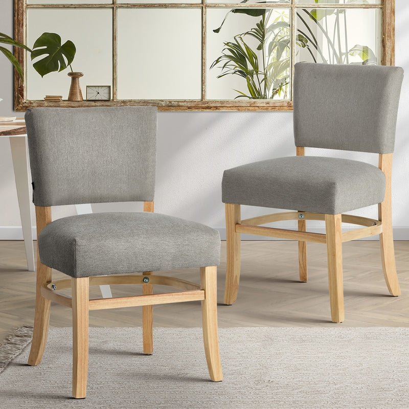 Oikiture 2x Dining Chairs Wooden Kitchen Seat Rubberwood Frame Grey