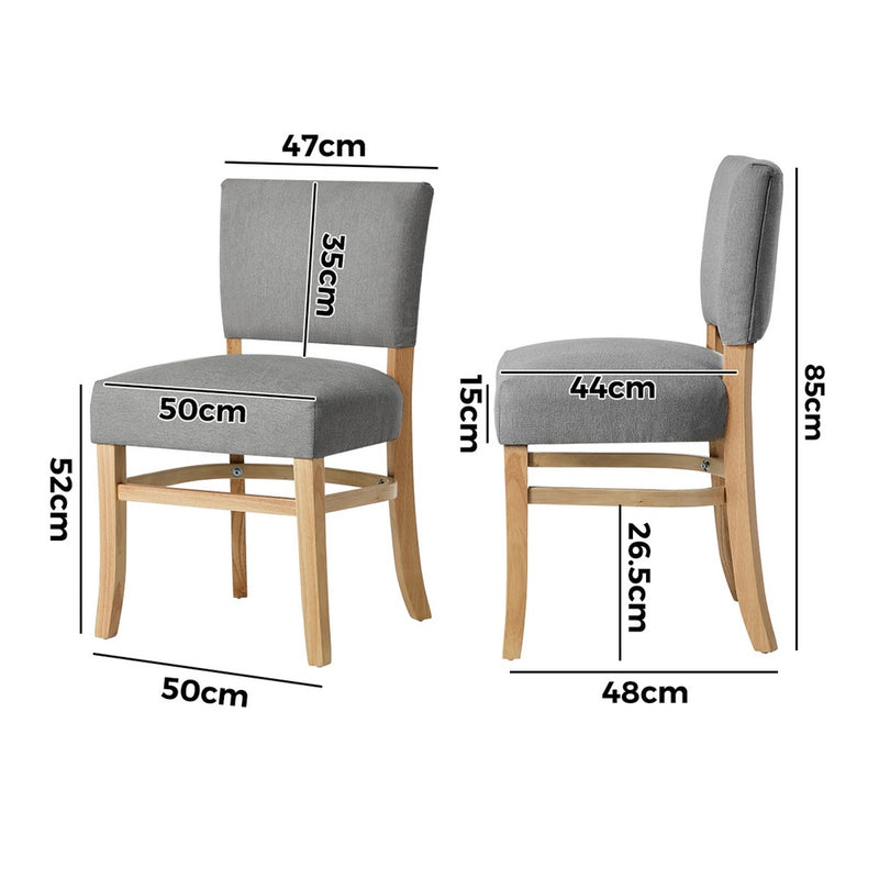 Oikiture 2x Dining Chairs Wooden Kitchen Seat Rubberwood Frame Grey