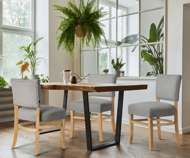 Oikiture 2x Dining Chairs Wooden Kitchen Seat Rubberwood Frame Grey