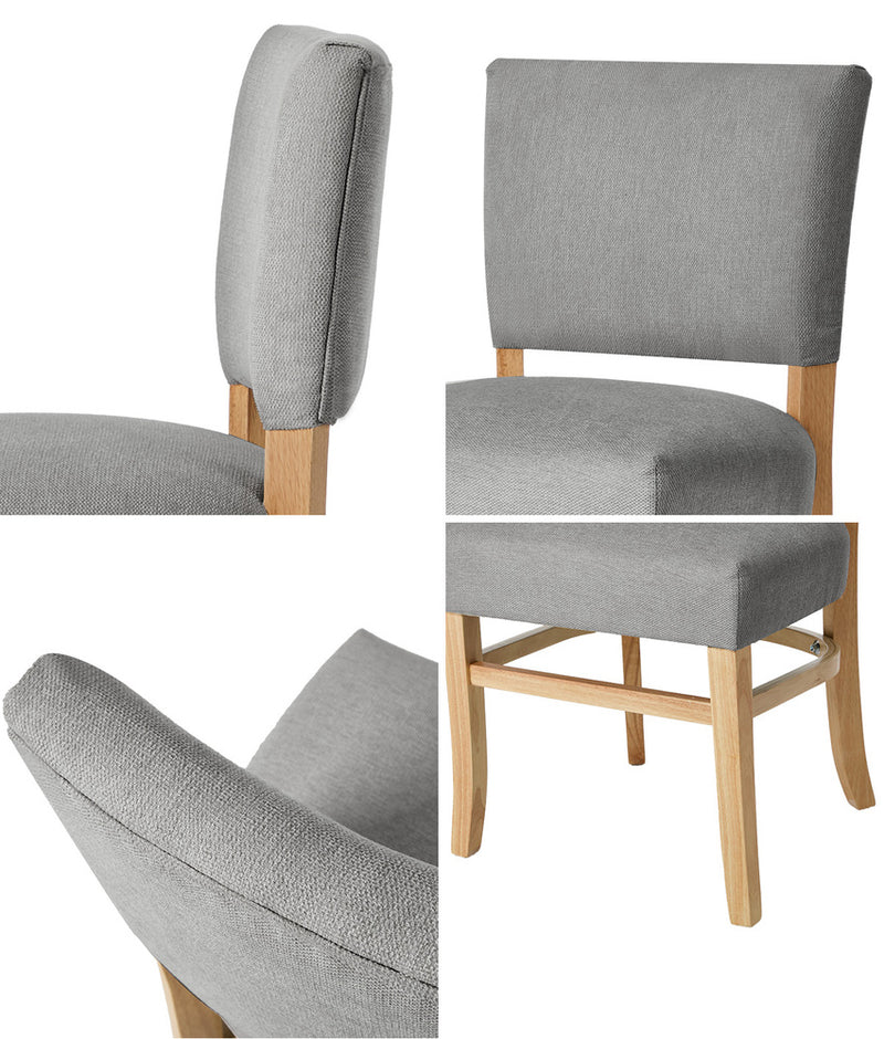 Oikiture 2x Dining Chairs Wooden Kitchen Seat Rubberwood Frame Grey