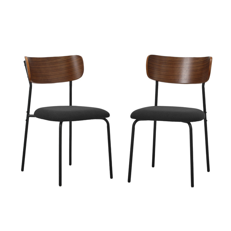 Oikiture 2PCS Dining Kitchen Chair Padded Lounge Seat Corduroy Black