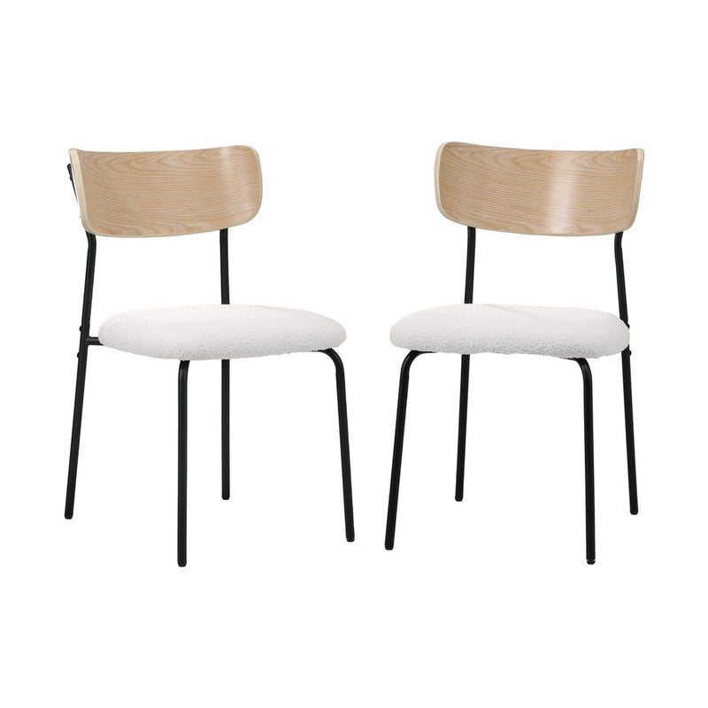 Oikiture 2PCS Dining Kitchen Chair Padded Lounge Seat Sherpa White