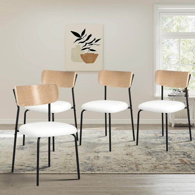 Oikiture 4PCS Dining Chairs Kitchen Padded Lounge Seat Sherpa White