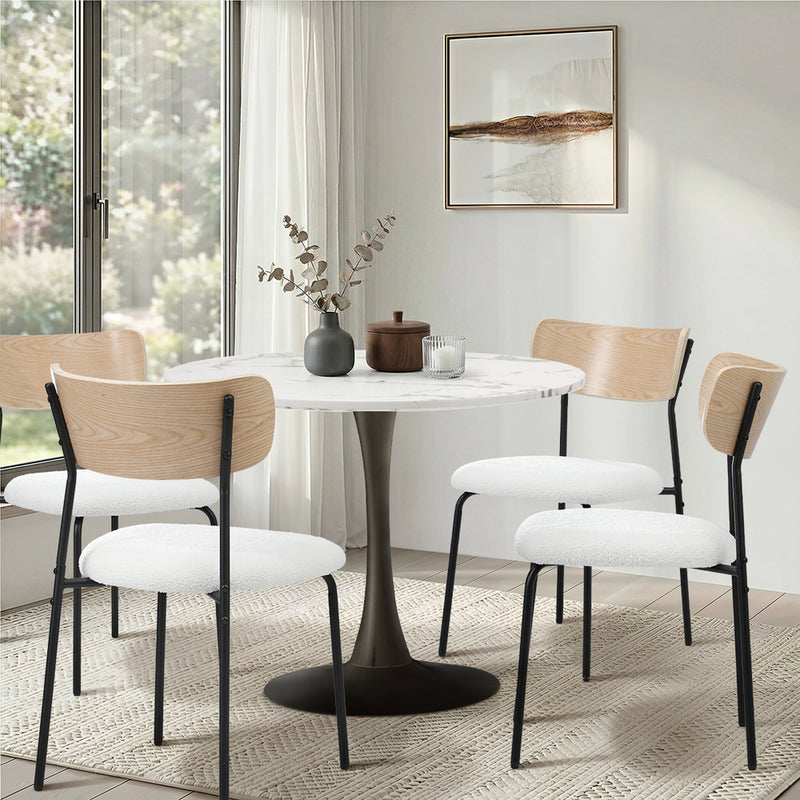 Oikiture 4PCS Dining Chairs Kitchen Padded Lounge Seat Sherpa White