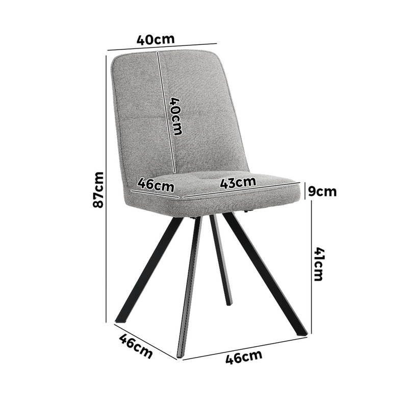 Oikiture 2x Dining Chair Kitchen Seat Linen Fabric Accent Chair Grey