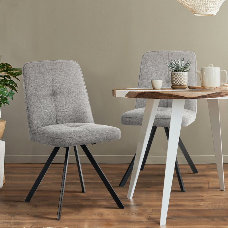 Oikiture 2x Dining Chair Kitchen Seat Linen Fabric Accent Chair Grey