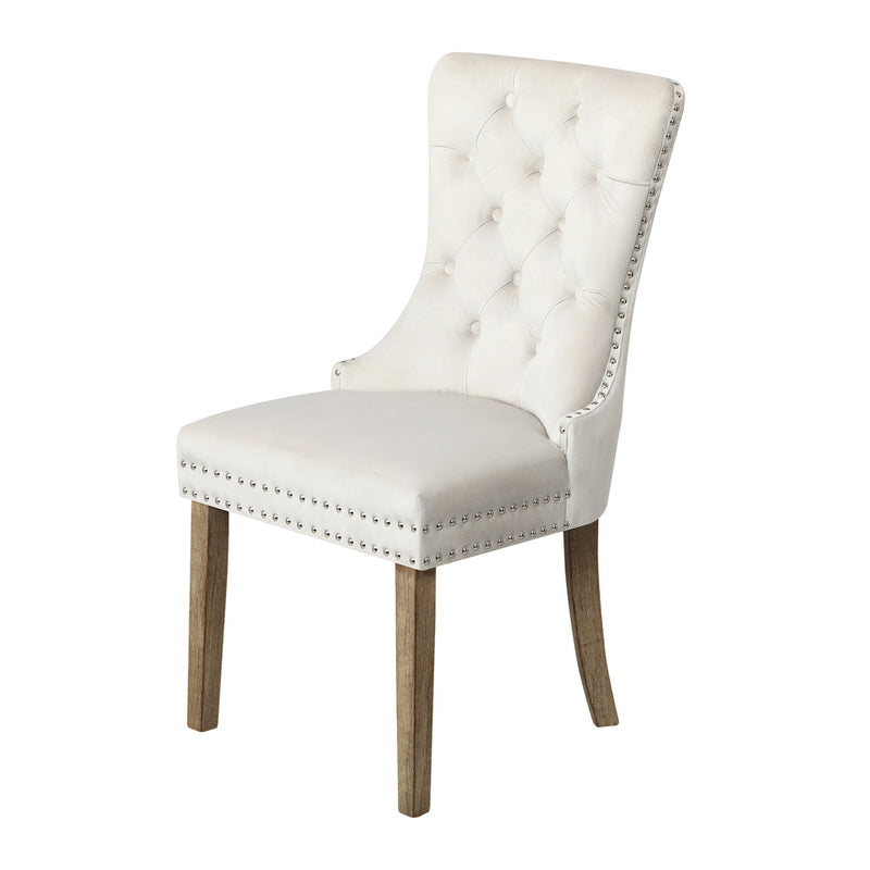 Oikiture Velvet Dining Chair with French Tufted X2 Beige