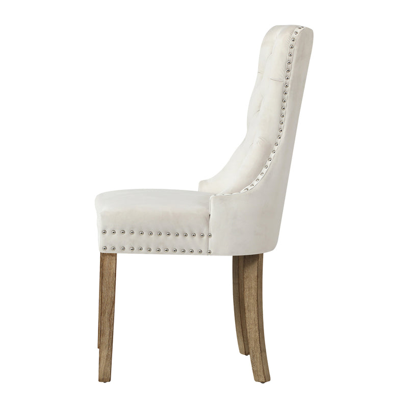 Oikiture Velvet Dining Chair with French Tufted X2 Beige
