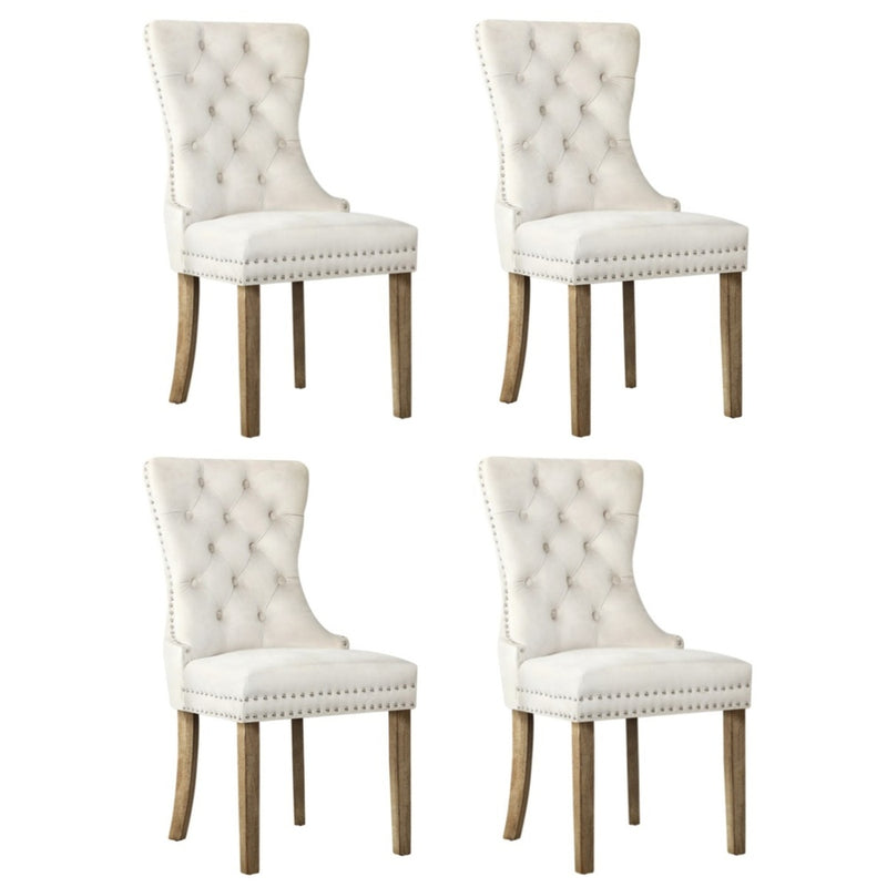 Oikiture 4x Velvet Dining Chairs French Provincial Tufted Beige