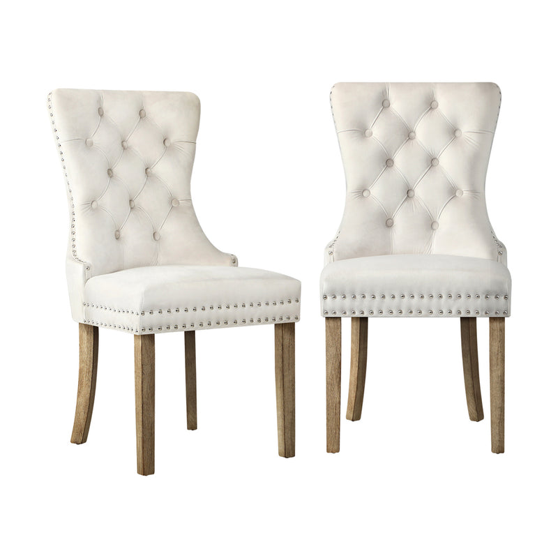 Oikiture 4x Velvet Dining Chairs French Provincial Tufted Beige