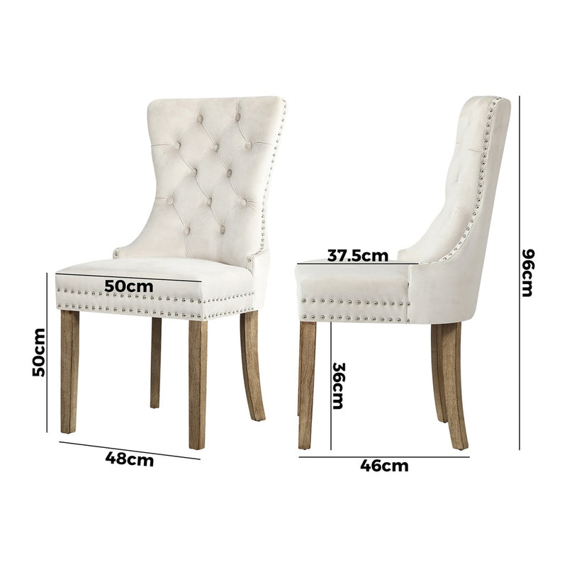 Oikiture 4x Velvet Dining Chairs French Provincial Tufted Beige