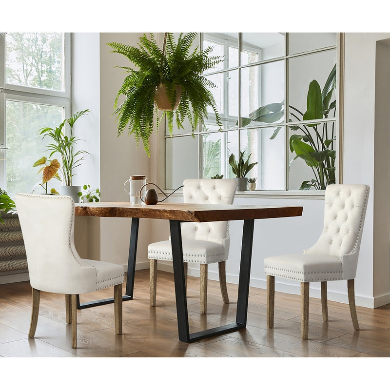 Oikiture 4x Velvet Dining Chairs French Provincial Tufted Beige