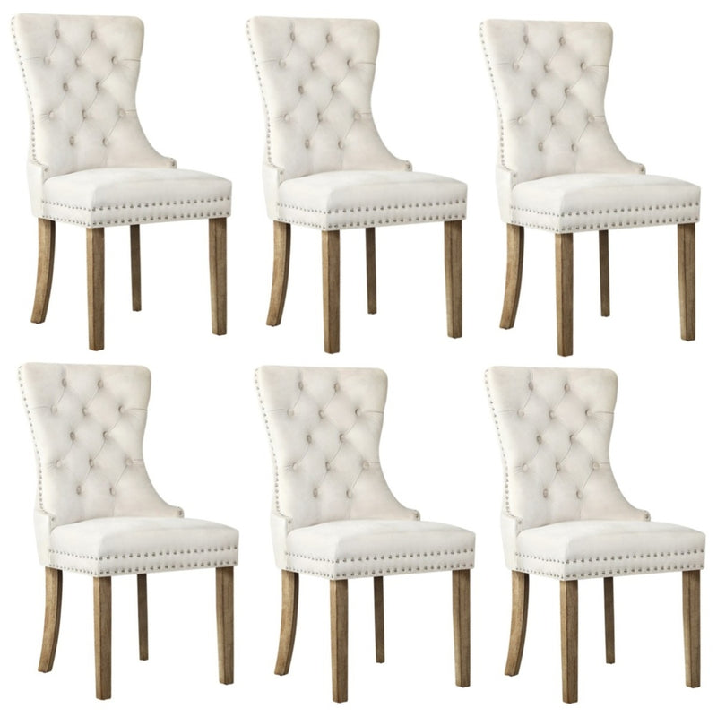 Oikiture 6x Velvet Dining Chairs French Provincial Tufted Beige