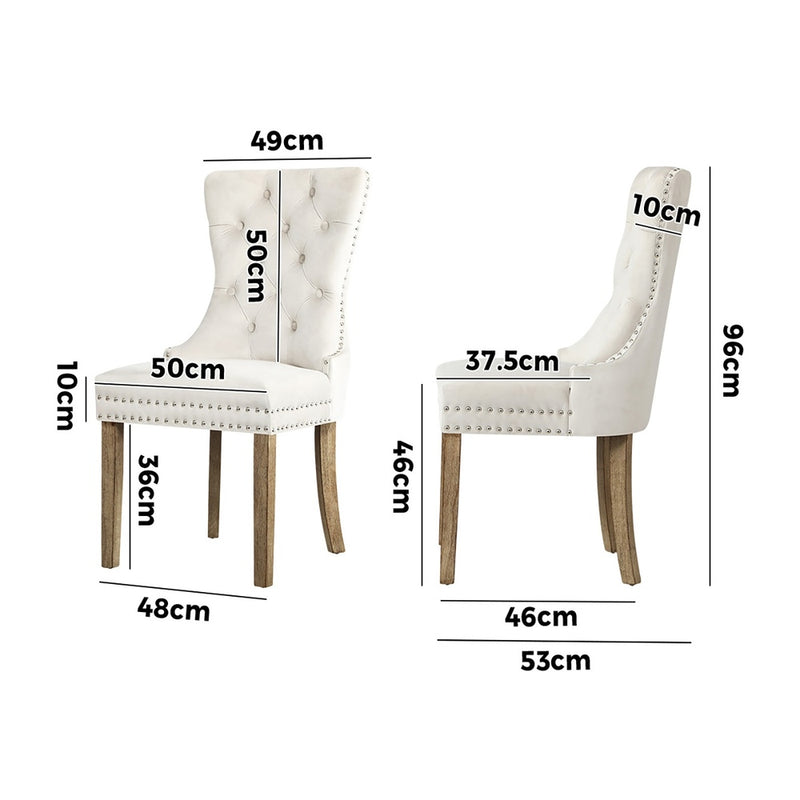 Oikiture 6x Velvet Dining Chairs French Provincial Tufted Beige
