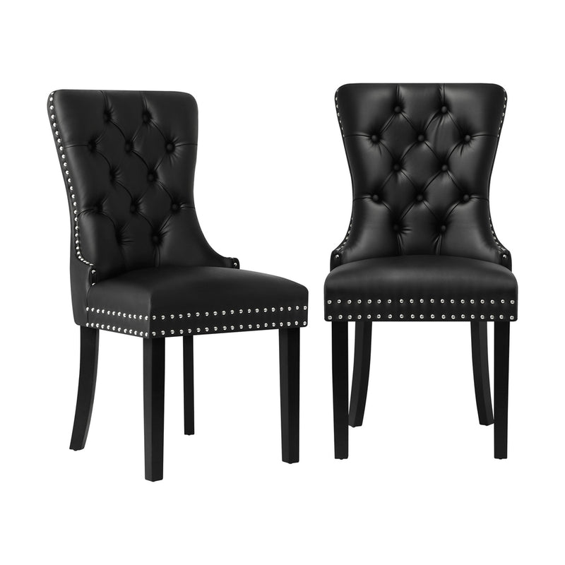 Oikiture 4x Dining Chairs French Provincial Tufted PU Leather Black