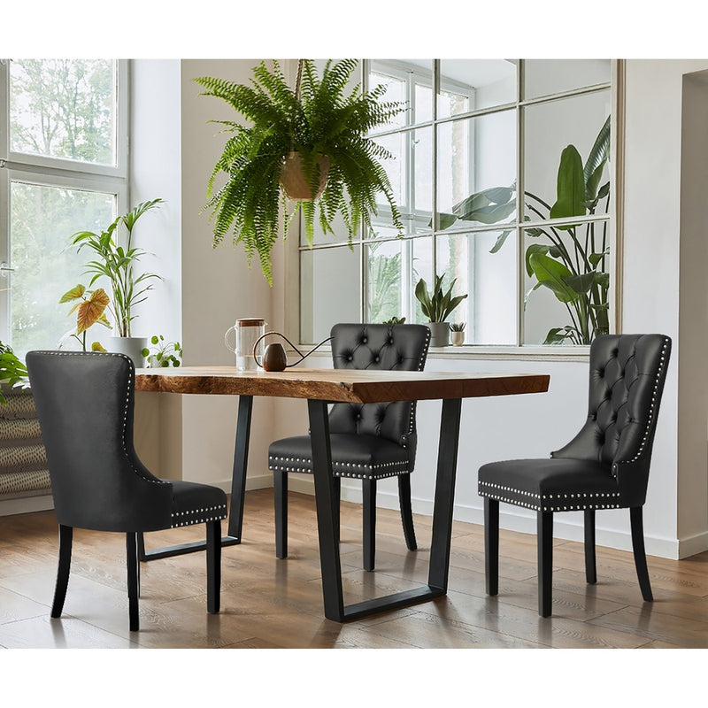 Oikiture 4x Dining Chairs French Provincial Tufted PU Leather Black