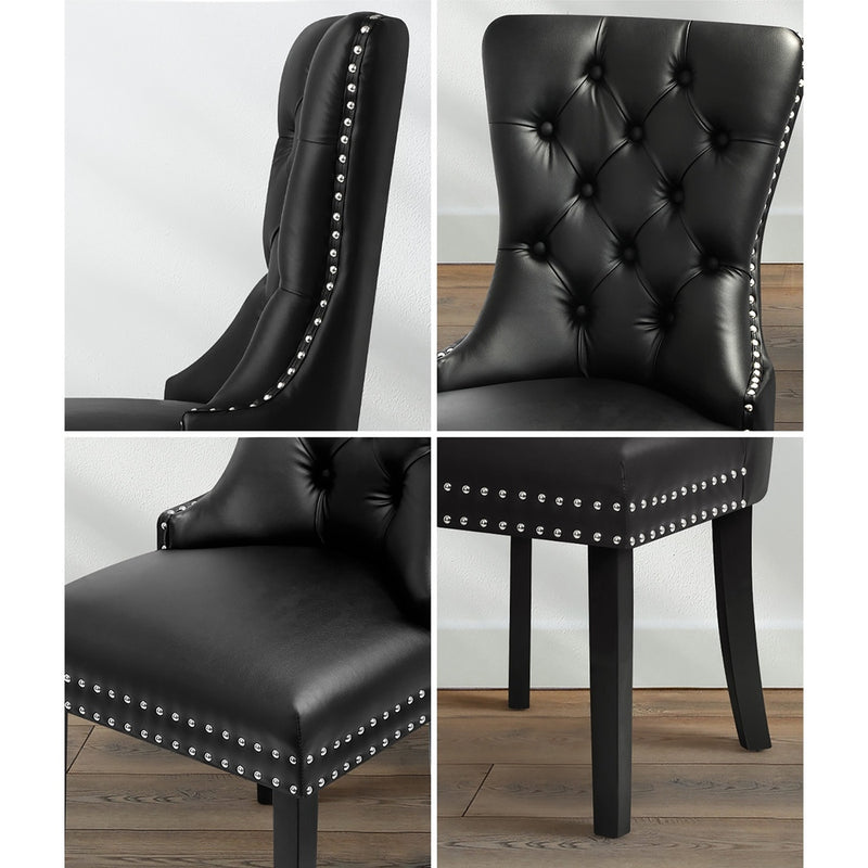 Oikiture 6x Dining Chairs French Provincial Tufted PU Leather Black