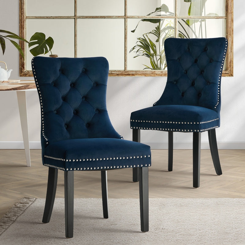Oikiture 2x Velvet Dining Chairs Upholstered French Tufted Blue