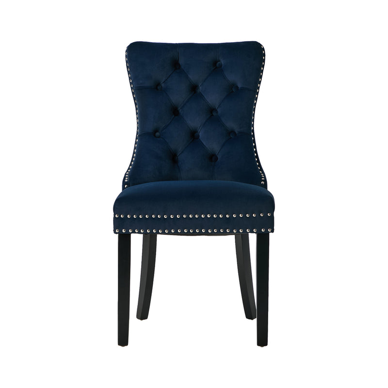 Oikiture 2x Velvet Dining Chairs Upholstered French Tufted Blue